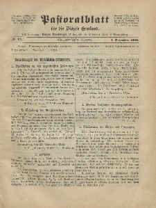 Pastoralblatt für die Diözese Ermland, 54.Jahrgang, 1. Dezember 1922, Nr 12.