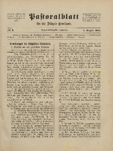 Pastoralblatt für die Diözese Ermland, 56.Jahrgang, 1. August 1924, Nr 8.