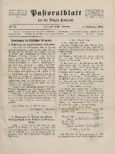 Pastoralblatt für die Diözese Ermland, 56.Jahrgang, 1. November 1924, Nr 11.