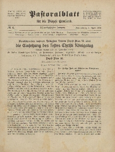Pastoralblatt für die Diözese Ermland, 58.Jahrgang, 1. April 1926, Nr 4.