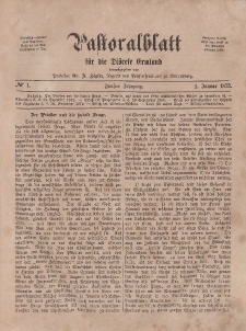 Pastoralblatt für die Diözese Ermland, 5.Jahrgang, 1. Januar 1873, Nr 1.