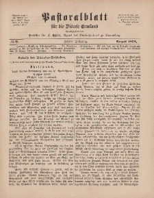 Pastoralblatt für die Diözese Ermland, 10.Jahrgang, 1. August 1878, Nr 8.