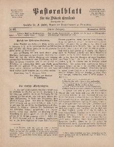 Pastoralblatt für die Diözese Ermland, 10.Jahrgang, 1. Dezember 1878, Nr 12.