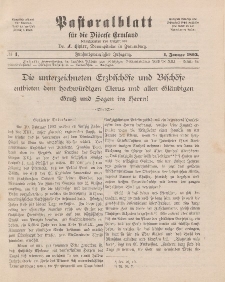 Pastoralblatt für die Diözese Ermland, 25.Jahrgang, 1. Januar 1893, Nr 1.