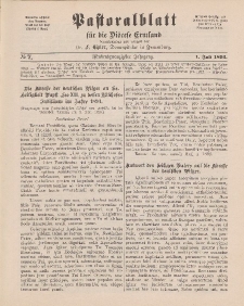 Pastoralblatt für die Diözese Ermland, 25.Jahrgang, 1. Juli 1893, Nr 7.