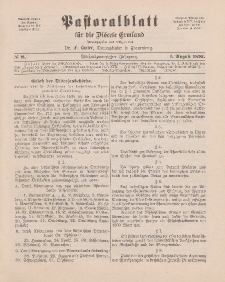 Pastoralblatt für die Diözese Ermland, 25.Jahrgang, 1. August 1893, Nr 8.