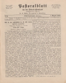 Pastoralblatt für die Diözese Ermland, 26.Jahrgang, 1. August 1894, Nr 8.