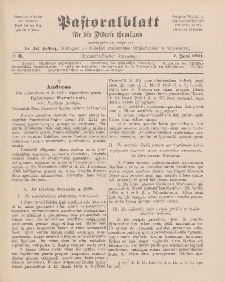 Pastoralblatt für die Diözese Ermland, 33.Jahrgang, 1. Juni 1901, Nr 6.