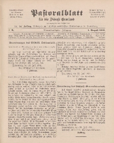 Pastoralblatt für die Diözese Ermland, 33.Jahrgang, 1. August 1901, Nr 8.