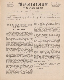 Pastoralblatt für die Diözese Ermland, 33.Jahrgang, 1. Dezember 1901, Nr 12.