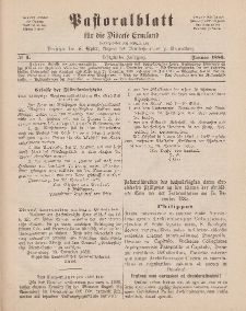 Pastoralblatt für die Diözese Ermland, 18.Jahrgang, Januar 1886, Nr 1.