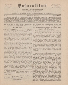 Pastoralblatt für die Diözese Ermland, 18.Jahrgang, Juni 1886, Nr 6.