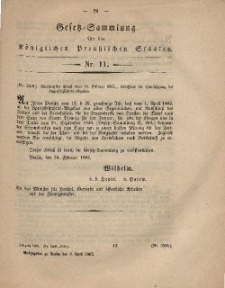 Gesetz-Sammlung für die Königlichen Preussischen Staaten, 3. April, 1862, nr. 11.