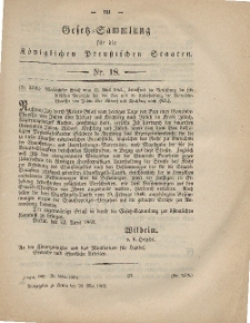 Gesetz-Sammlung für die Königlichen Preussischen Staaten, 24. Mai, 1862, nr.18.
