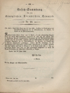 Gesetz-Sammlung für die Königlichen Preussischen Staaten, 30. Juni, 1862, nr. 21.