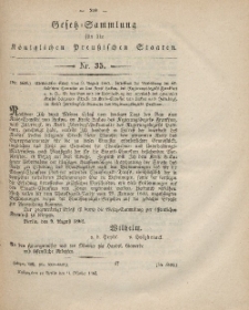 Gesetz-Sammlung für die Königlichen Preussischen Staaten, 9. Oktober, 1862, nr. 35.