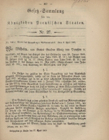 Gesetz-Sammlung für die Königlichen Preussischen Staaten, 27. April, 1868, nr. 27.