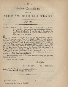 Gesetz-Sammlung für die Königlichen Preussischen Staaten, 15. Juni, 1868, nr. 39.