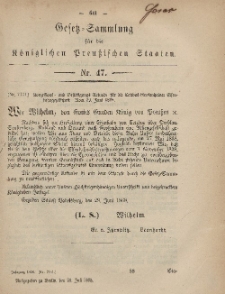 Gesetz-Sammlung für die Königlichen Preussischen Staaten, 20. Juli, 1868, nr. 47.