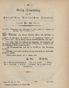 Gesetz-Sammlung für die Königlichen Preussischen Staaten, 19. Oktober, 1868, nr. 65.
