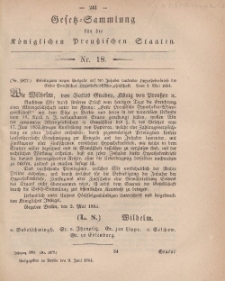 Gesetz-Sammlung für die Königlichen Preussischen Staaten, 9. Juni, 1864, nr. 18.