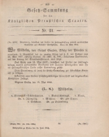 Gesetz-Sammlung für die Königlichen Preussischen Staaten, 18. Juni, 1864, nr. 21.