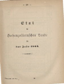 Gesetz-Sammlung für die Königlichen Preussischen Staaten (Etat der Hohenzollernschen Lande für das Jahr 1869)