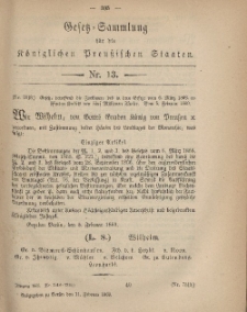 Gesetz-Sammlung für die Königlichen Preussischen Staaten, 11. Februar, 1869, nr. 13.