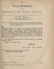 Gesetz-Sammlung für die Königlichen Preussischen Staaten, 13. Februar, 1869, nr. 14.