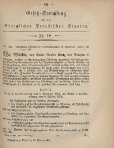 Gesetz-Sammlung für die Königlichen Preussischen Staaten, 27. Februar, 1869, nr. 18.