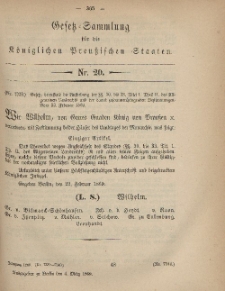 Gesetz-Sammlung für die Königlichen Preussischen Staaten, 4. März, 1869, nr. 20.