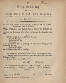 Gesetz-Sammlung für die Königlichen Preussischen Staaten, 31. März, 1869, nr. 27.