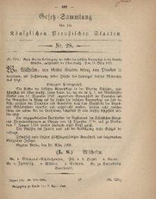 Gesetz-Sammlung für die Königlichen Preussischen Staaten, 9. April, 1869, nr. 28.
