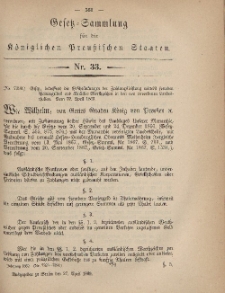 Gesetz-Sammlung für die Königlichen Preussischen Staaten, 27. April, 1869, nr. 33.