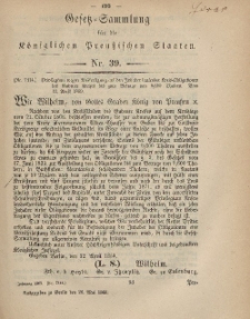 Gesetz-Sammlung für die Königlichen Preussischen Staaten, 26. Mai, 1869, nr. 39.