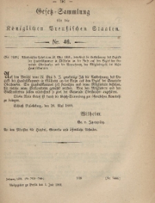 Gesetz-Sammlung für die Königlichen Preussischen Staaten, 1. Juli, 1869, nr. 46.
