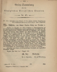 Gesetz-Sammlung für die Königlichen Preussischen Staaten, 17. September, 1869, nr. 57.