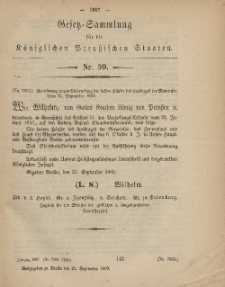 Gesetz-Sammlung für die Königlichen Preussischen Staaten, 24. September, 1869, nr. 59.