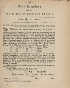 Gesetz-Sammlung für die Königlichen Preussischen Staaten, 15. Oktober, 1869, nr. 61.