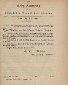 Gesetz-Sammlung für die Königlichen Preussischen Staaten, 8. November, 1869, nr. 64.
