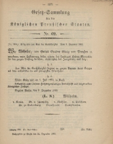 Gesetz-Sammlung für die Königlichen Preussischen Staaten, 24. Dezember, 1869, nr. 69.