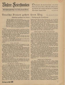 N.S. Frauen-Warte : Zeitschrift der N. S. Frauenschaft (Unsere Feierstunden- Beilage zu Heft 10)