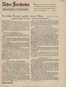 N.S. Frauen-Warte : Zeitschrift der N. S. Frauenschaft (Unsere Feierstunden- Beilage zu Heft 13)