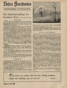 N.S. Frauen-Warte : Zeitschrift der N. S. Frauenschaft (Unsere Feierstunden- Beilage zu Heft 22)