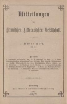 Mitteilungen der Litauischen Literarischen Gesellschaft, H. 8 (II.2), 1884