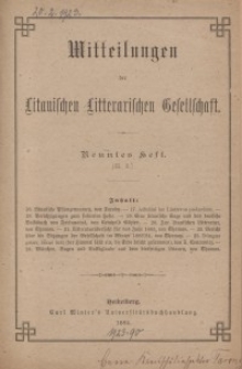 Mitteilungen der Litauischen Literarischen Gesellschaft, H. 9 (II.3), 1884