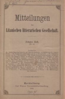 Mitteilungen der Litauischen Literarischen Gesellschaft, H. 10 (II.4), 1885