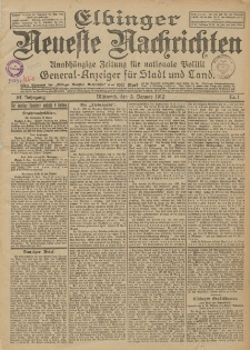 Elbinger Neueste Nachrichten, Nr. 1 Mittwoch 3 Januar 1912 64. Jahrgang