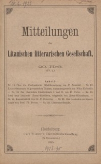 Mitteilungen der Litauischen Literarischen Gesellschaft, H. 20 (IV.2), 1895