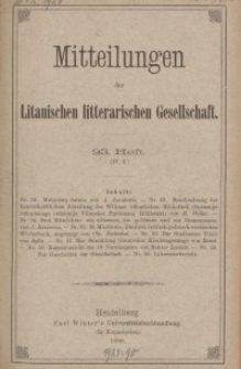 Mitteilungen der Litauischen Literarischen Gesellschaft, H. 23 (IV.5), 1898